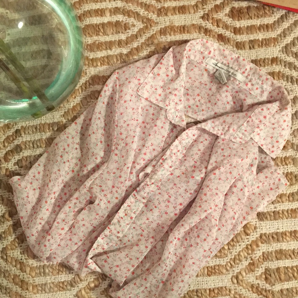 Draping pink flower button up